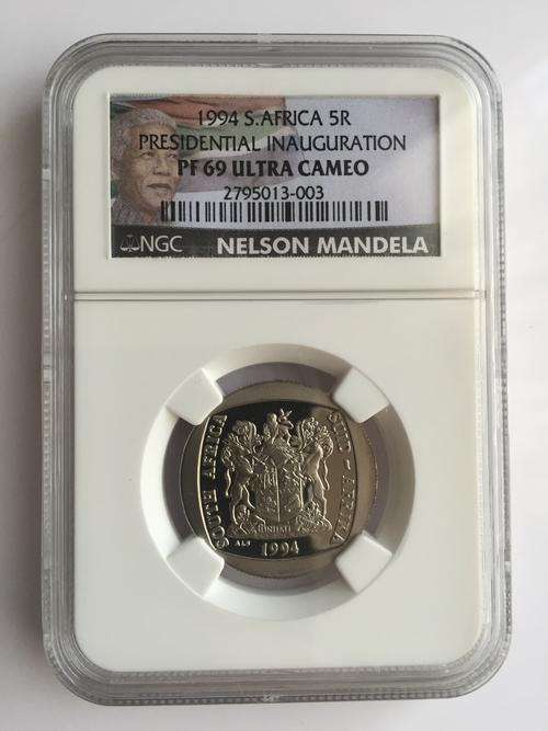 1994 MANDELA INAUGURATION PF69 ULTRA CAMEO NGC GRADED COLOUR LABEL *CHEAPEST ON BID OR BUY*