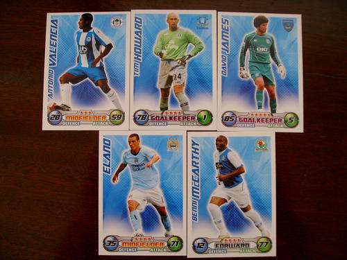 5 Match Attax cards '08/'09 Elano, Benni McCarthy, Valencia, David James, Tim Howard