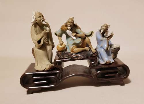 Antique Chinese Clay Figures on Stand