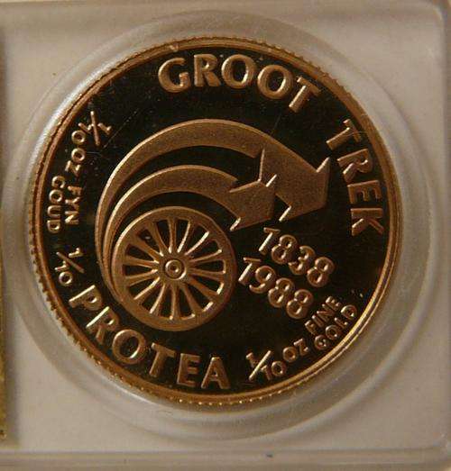 1988 SA MINT PROTEA GROOT TREK 1/10 oz SOLID GOLD ** PROOF COIN with CERTIFICATION
