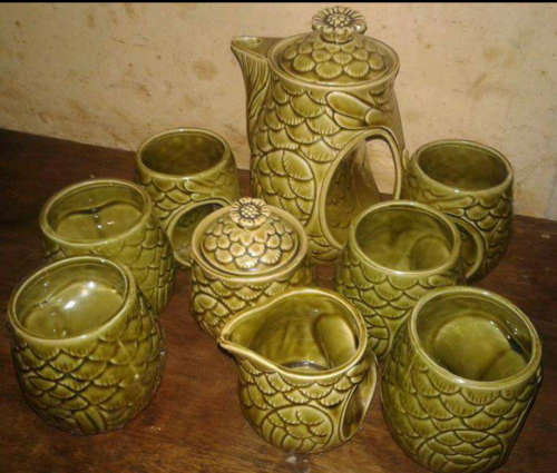 Highly collectable Avocado green retro owl coffee set