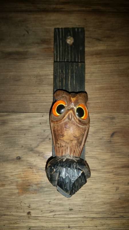 Vintage wood and glass owl door knocker