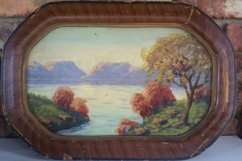 Vintage oil painted wood serving tray