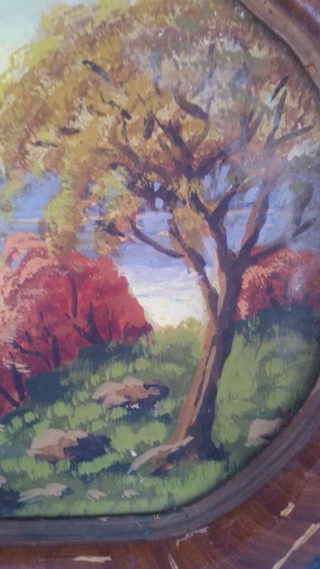 Vintage oil painted wood serving tray