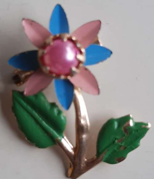 Pink and blue flower brooch