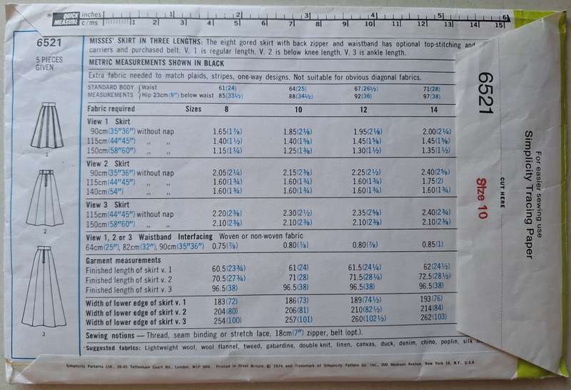 Simplicity #6521 size 10 waist 64cm
