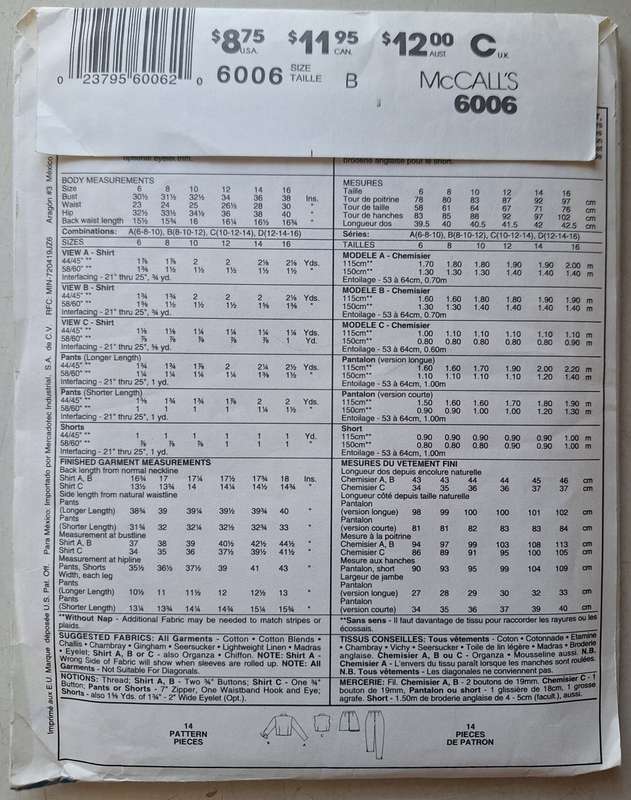 McCall`s #6006 size B (8,10,12)