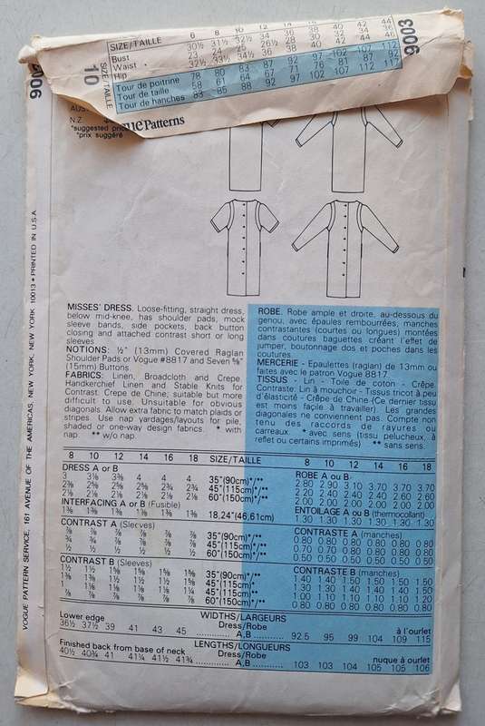 Very easy Vogue #9003 Pattern