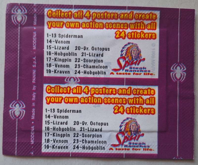 Spider-man Panini Spur sticker pack (2 stickers per pack)