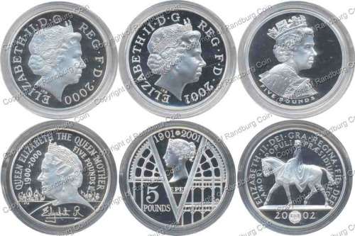 *#* Great Britain 2000-2002 Proof Silver 5 Pounds 3 Coin Set *FREE SHIPPING!!!* *#*