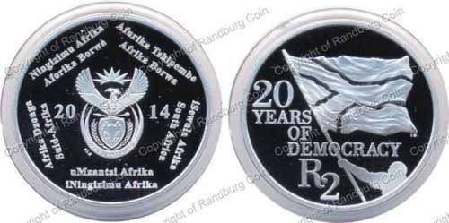 *#* 2014 R2 Silver Proof 20Yrs of Democracy South Africa - Coin ONLY *#*