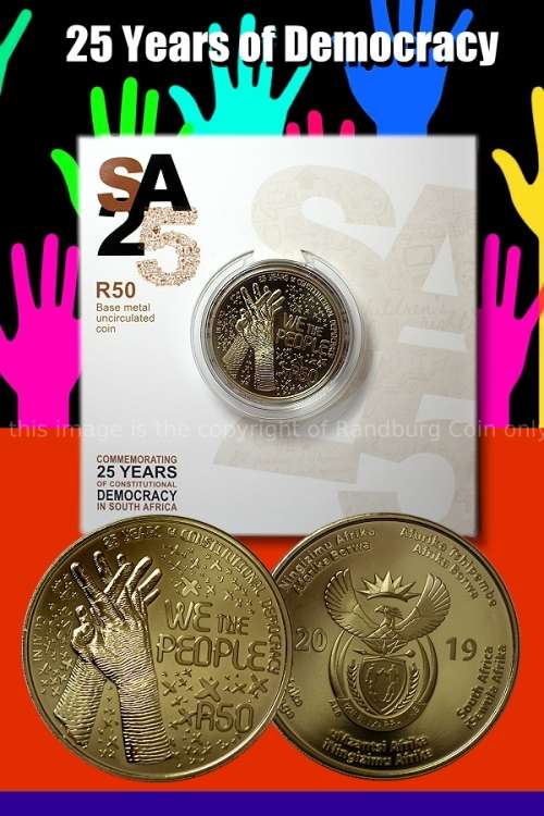 *#* 2019 RELEASE 25 YEARS OF DEMOCRACY - R50 Base Metal coin available Mintage 1978 *#*