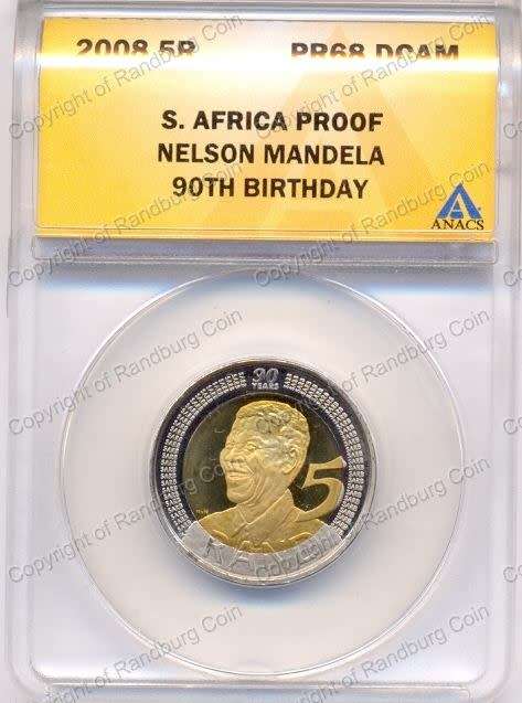 *#* 2008 Mandela 90th Birthday Proof R5 ANACS PF68 DCAM -Frosted RAND *#*
