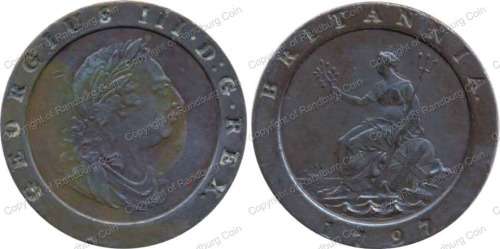 *#* Great Britain 1797 Copper 2 Penny - Catalog Value = $210 (VF) *#*