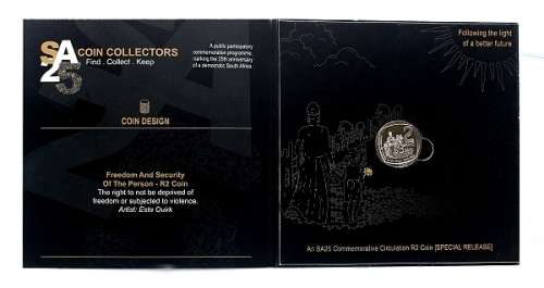*#* Award Winning - 2020 SA Mint Issued 25 Year Democracy Nickel R2 Freedom and Security *#*