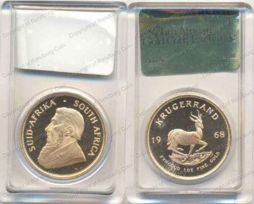 *#* 1968 Proof Krugerrand 1 oz - Fully Frosted - in a SAGCE Slab - slab has some marks on it*#*