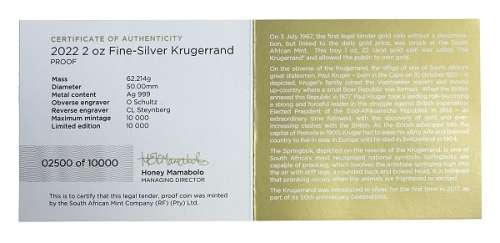 2022 2oz Fine Silver Proof Krugerrand