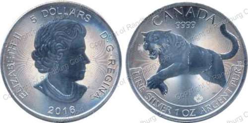 *#* Canada 2016 - Silver 1oz Bullion 5 Dollar - Cougar *#*