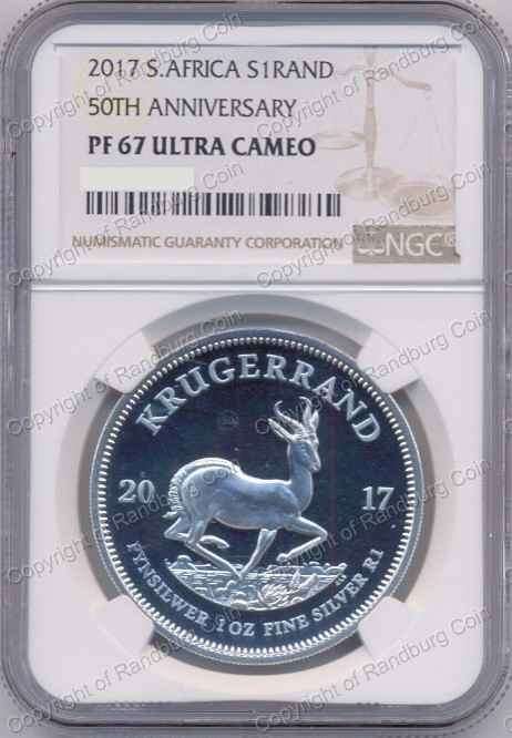 *#* 2017 Fine Silver Proof 1oz PF67 Ultra Cameo Krugerrand 50th Anniversary Mintmark *#*