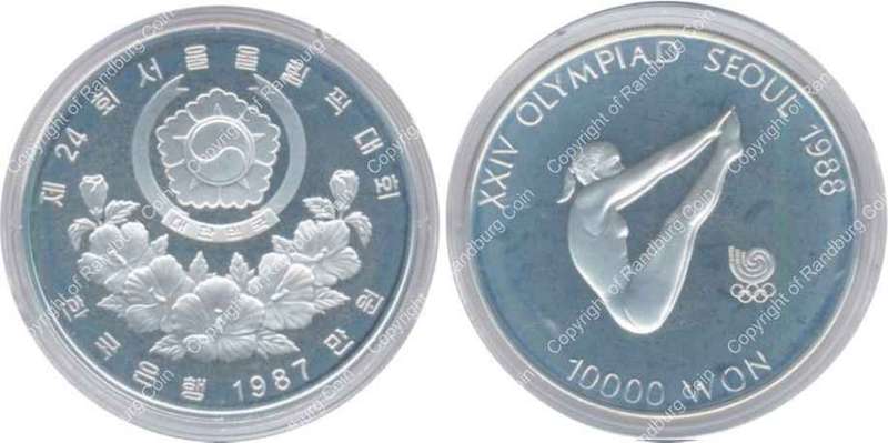 *#* Korea - 1987 Seoul 88 Olympics Silver 1oz Proof  10000 Won - High Dive *#*