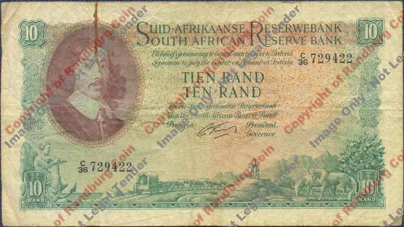 *#* G RISSIK - 1st Issue - 10 Rand Afr/Eng - F - Pin holes and rust mark *#*