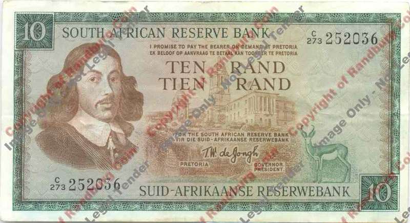 *#* TW de JONGH - 3rd Issue - 10 Rand Eng/Afr  - VF *#*