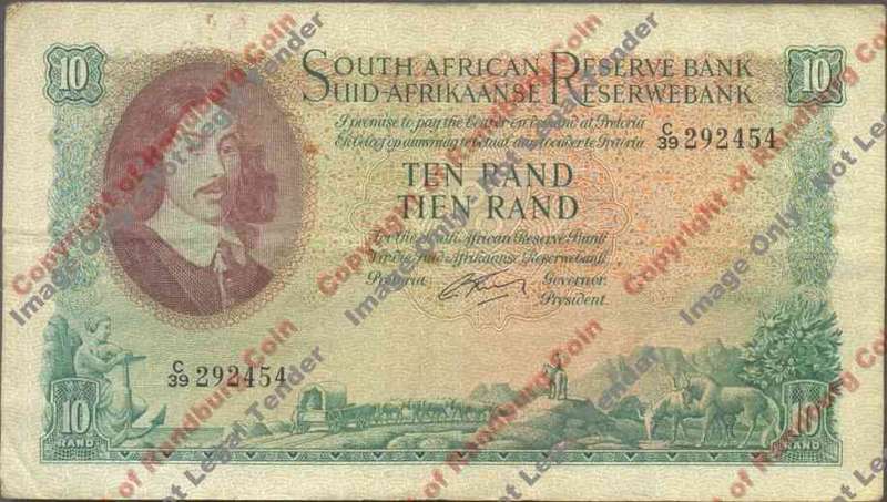 *#* G RISSIK - 1st Issue - 10 Rand Eng/Afr - F - Paper clip rustmarks *#*
