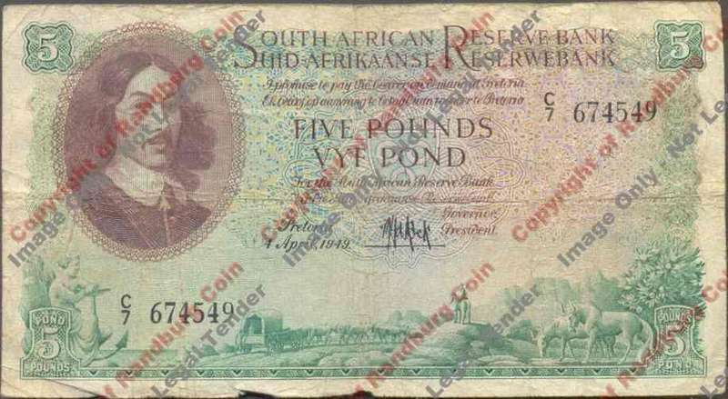*#* MH DE KOCK - 2nd Issue - Five Pound VG - Eng/afr - bottom edge tears *#*