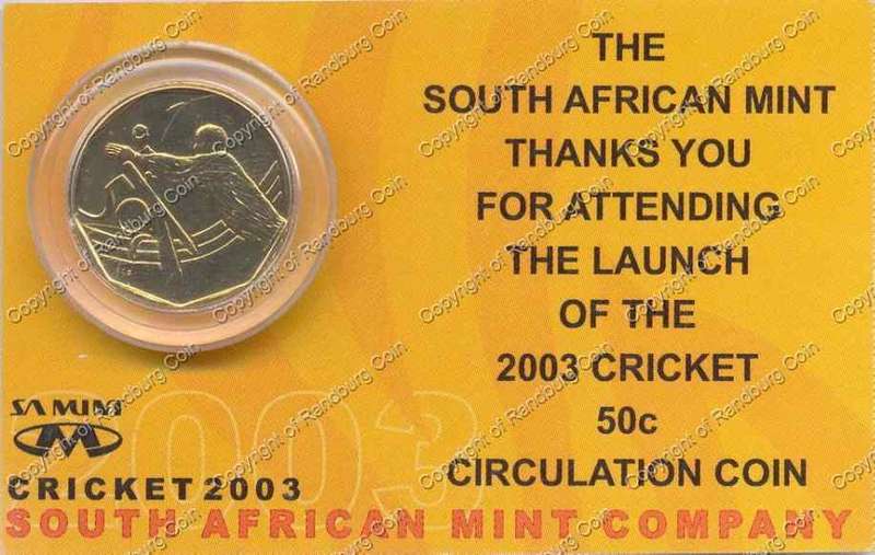 *#* SA UNC 2003 50c - World Cup Cricket Special Attendee Launch at SA Mint on card!!! *#*