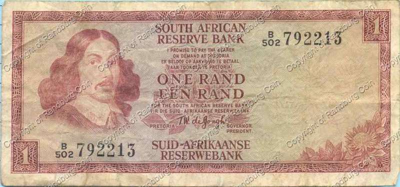 *#* TW de JONGH - 3rd Issue - 1 Rand (Eng/Afr) - F - Single pin hole *#*