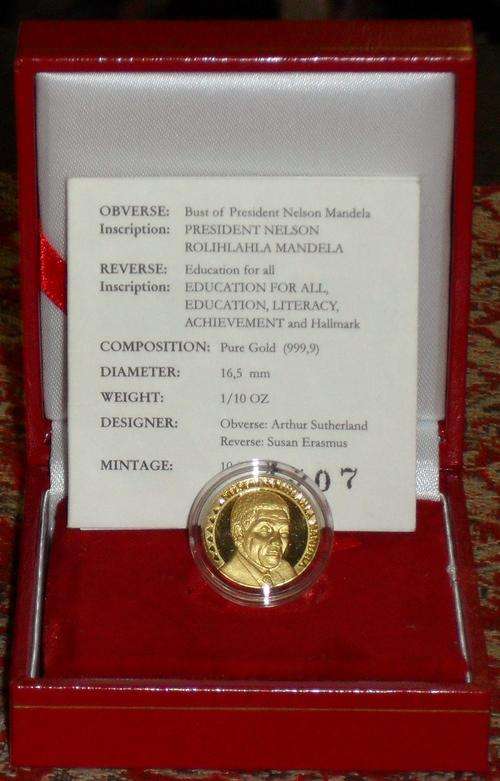 1995 Nelson Mandela Education for all 1/10oz Proof Gold Coin
