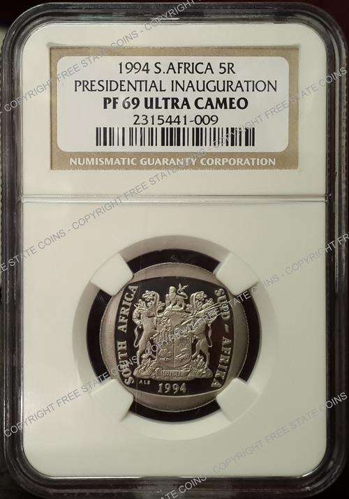 1994 Nelson Mandela Presidential Inauguration R5 Graded PF69UC * FREE POSTAGE! *