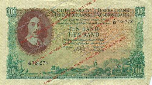 CRAZY R1 START!! 1962 G. Rissik 1st issue Ten (10) Rand banknote