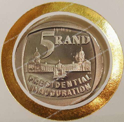 1994 Nelson Mandela Presidential Inauguration FDC 6.3c with Proof 1994 R5 Coin