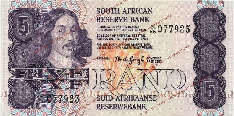 1978 South Africa T.W. de Jongh 4th Issue R5 Banknote (UNC) *50% Off!*
