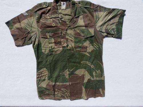 Rhodesian Camo Shirt - short sleeves - with Sergeant's stripes and a 'Pookie" badge.