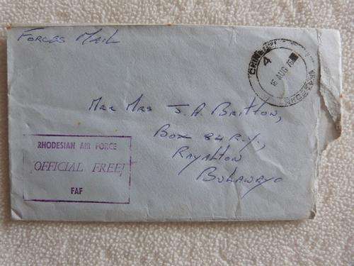 Forces Mail Post - Rhodesian Air Force-Official Free (Was this sent by John Britton who earned MFC?)