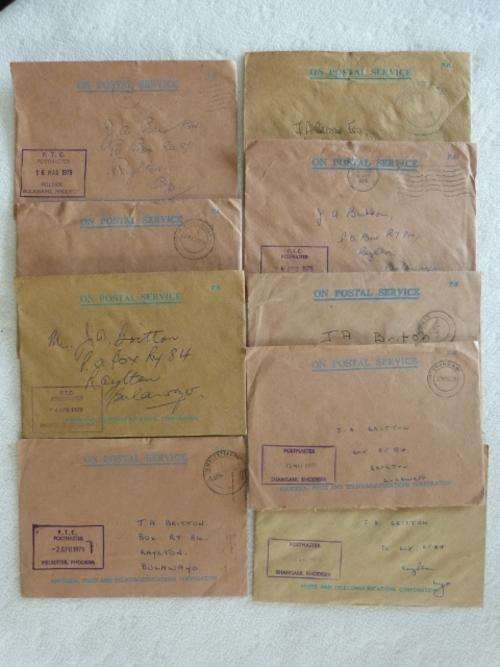 Nine  Used "On Postal Service" Covers ex PTC Rhodesia.
