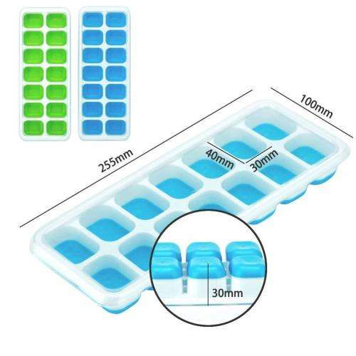 Pop-Out Silicone Ice Cube Tray with PP Lid - 4 Pack - Blue / Green