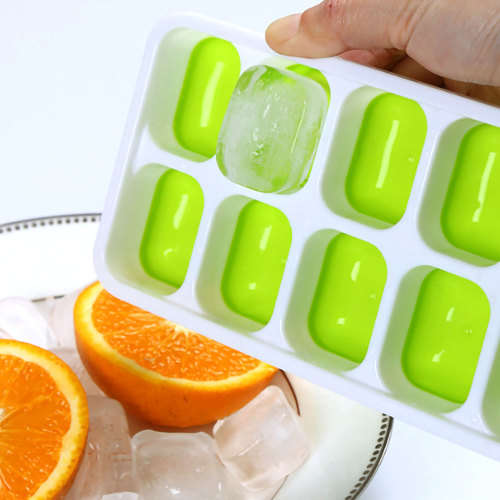Pop-Out Silicone Ice Cube Tray with PP Lid - 4 Pack - Blue / Green