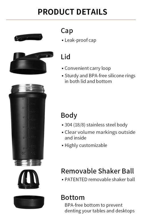 {Marked Down} Stainless Steel Shaker Bottle with Agitator built-in Bottom - 800ml - Black/White