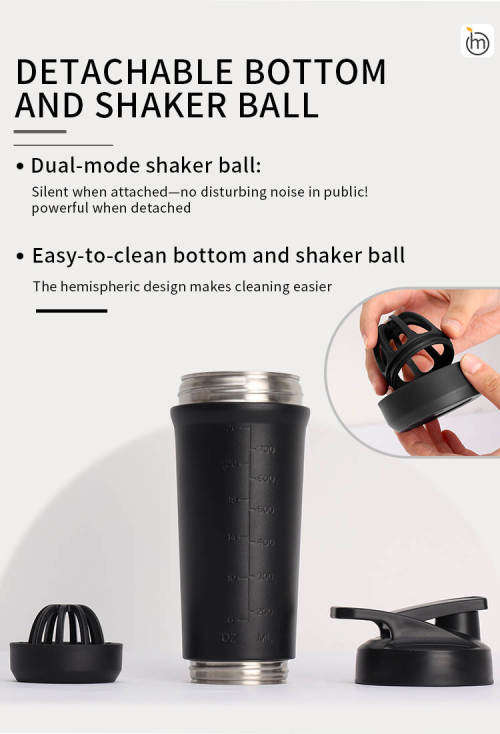 {Marked Down} Stainless Steel Shaker Bottle with Agitator built-in Bottom - 800ml - Black/White