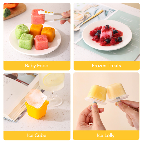 Large Ice Cube Molds with Lids and Popsicle Sticks - Set of 6