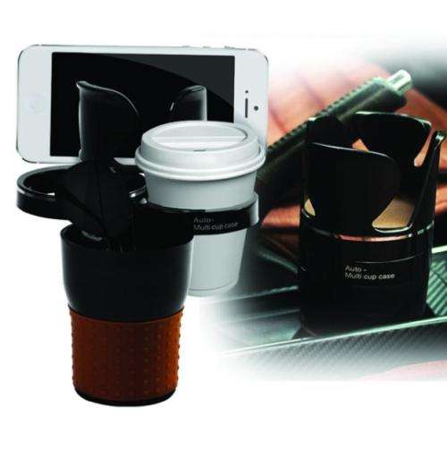 Multi-Cup Car Cup-Holder and Storage - Brown