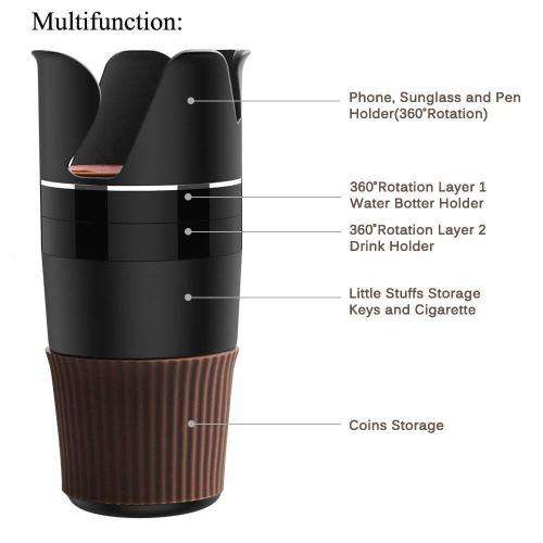 Multi-Cup Car Cup-Holder and Storage - Brown