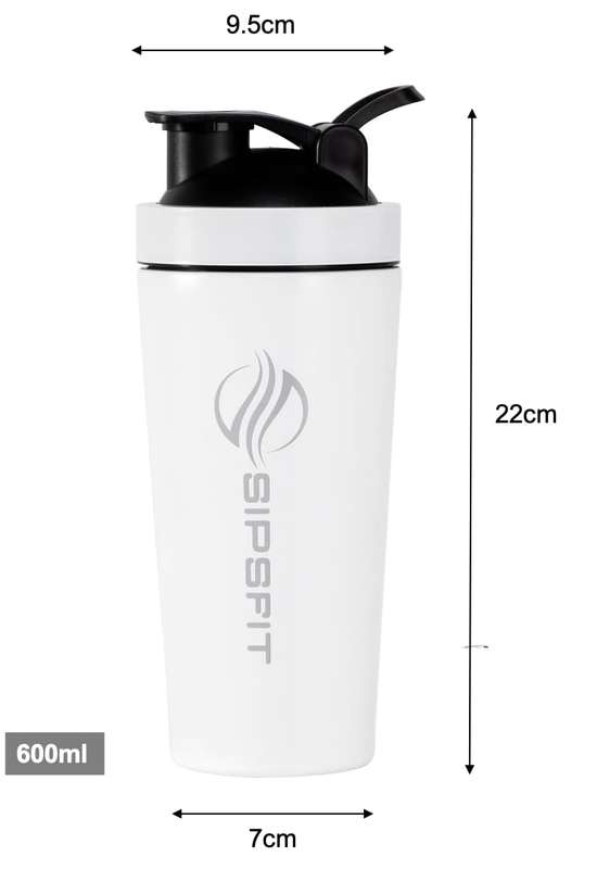 Double-Walled Stainless Steel Shaker Bottle - 600ml White