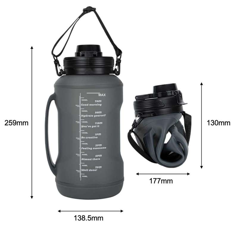 2L Collapsible Sport Water Bottle with Detachable Straw