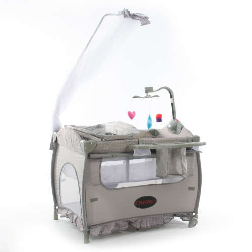 Chelino Tiffany Baby Camp Cot - White Dots with FREE Baby Einstein Explore & Discover Soft Book