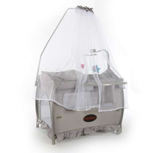 Chelino Tiffany Baby Camp Cot - White Dots with FREE Baby Einstein Explore & Discover Soft Book