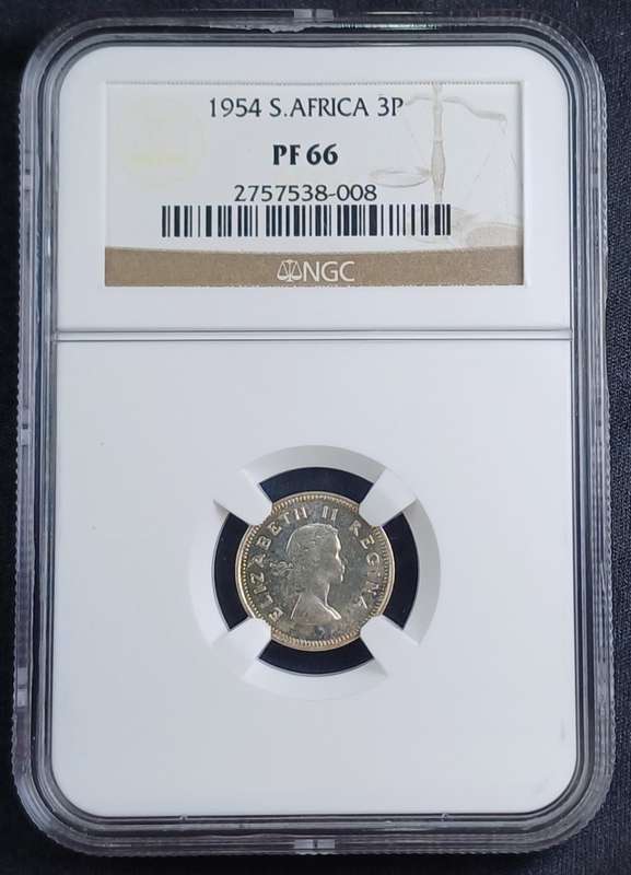 1954 SA 3 Pence * NGC PF66 - Some toning on coin